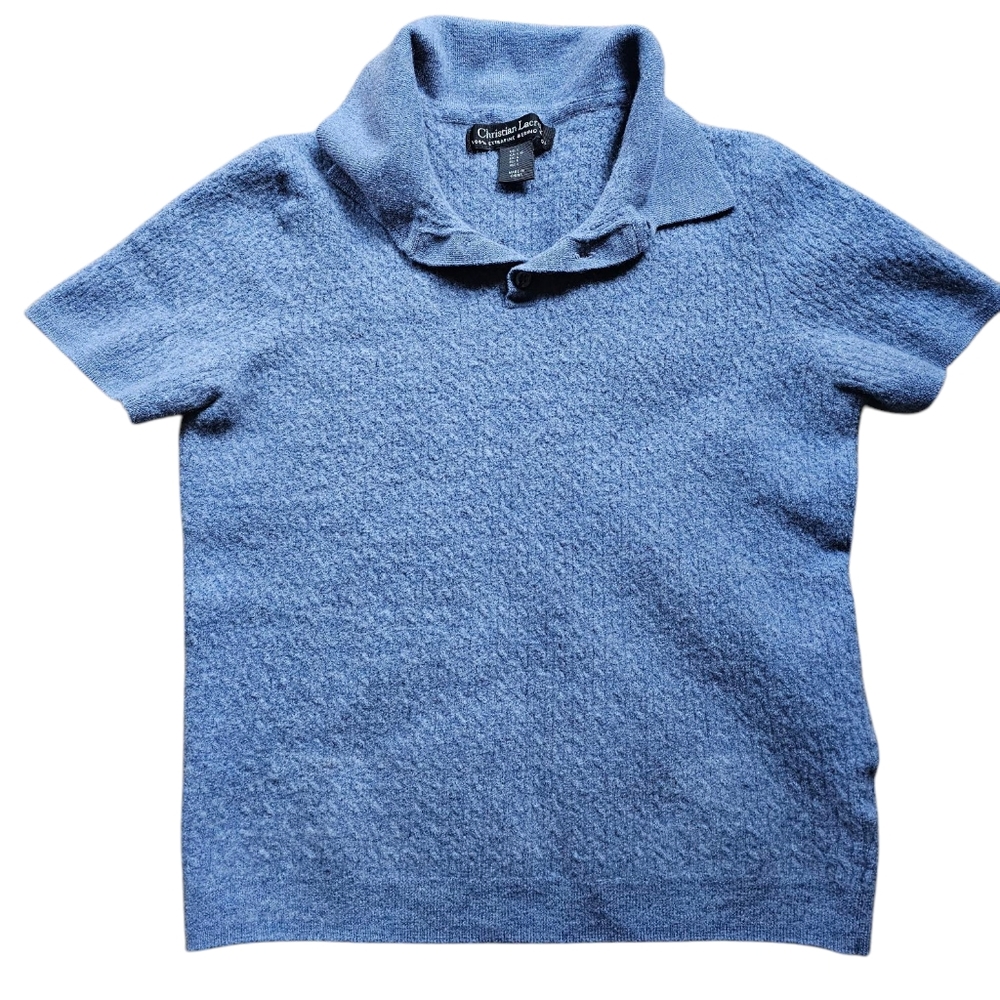Christian Lacroix Merino Wool Blue Gray Polo Short Sleeve‎ Sweater Size S-L